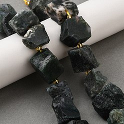 Мосс Агат Нити бусин из необработанного натурального мохового агата, самородки, с бисером, 14~28x15~25x10~27 мм, отверстие : 1.2~1.4 мм, около 9~10 шт / нитка, 7.76''~8.07'' (19.7~20.5 см)