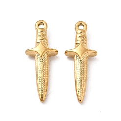 Настоящее золото 18K Ионное покрытие (ip) 304 подвески из нержавеющей стали, очарование меча, реальный 18 k позолоченный, 24.5x9x4 мм, отверстие : 1.5 мм