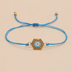 Небесно-голубой Браслеты из стеклянных бус в богемном стиле, регулируемые браслеты из плетеного шнура из полиэстера для женщин, шестиугольник, голубой