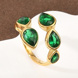 Зеленый 304 Открытые кольца для манжеты из нержавеющей стали с кубическим цирконием, слеза, золотые, зелёные, 2.5~7.5 мм, внутренний диаметр: 19 мм