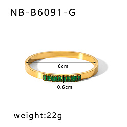 Золотой 304 браслеты из нержавеющей стали с паве из кубического циркония, шарнирные браслеты для женщин, прямоугольные, золотые, внутренний диаметр: 2-3/8 дюйм (6 см)