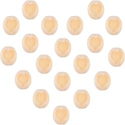 Dentelle Vieille Perles de bois non finies, perles en bois naturel perles d'espacement, ronde avec le coeur, vieille dentelle, 18.5~19x17.5mm, Trou: 3.5~4mm, 50 pcs /sachet 