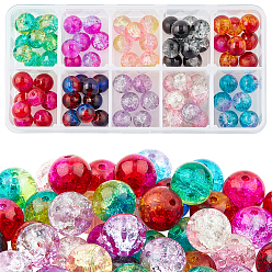 Mixed Color Transparent Crackle Glass Beads, Round, Mixed Color, 10mm, Hole: 1.3mm, 10 colors, 10pcs/color, 100pcs/box