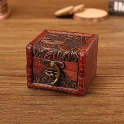 Темно-Красный Квадратный ретро деревянный набор ювелирных изделий, органайзер для хранения коробок с застежками, сундук с сокровищами для сережек, Кольца, , темно-красный, 8x6.5x6 см