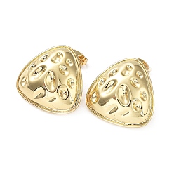 Real 18K Gold Plated Rack Plating Brass Stud Earrings, Cadmium Free & Lead Free, Textured Triangle, Real 18K Gold Plated, 23x24mm
