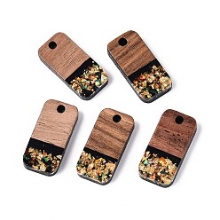 Черный Подвески из непрозрачной смолы и орехового дерева, прямоугольник амулеты, с блестящей пудрой и золотой фольгой, чёрные, 20.5~21x10x3 мм, отверстие : 2 мм