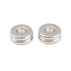 Platin Farbe Messing europäischen Perlen, flach rund mit Nut, Großloch perlen, cadmiumfrei und bleifrei, Gestell, langlebig überzogen, Platin Farbe, 9x3.5 mm, Bohrung: 4 mm