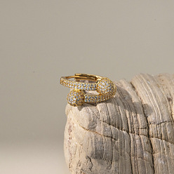 Золотой Круглые латунные микропаве прозрачные кубические цирконии манжеты открытые кольца для женщин, золотые, внутренний диаметр: 18 мм