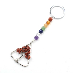 Красный Камень Брелки из натуральной красной яшмы, с металлическими разъемными кольцами, треугольные, 11.5 см