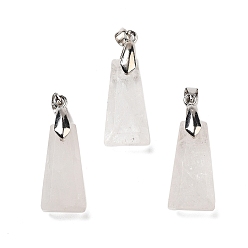 Хрусталь Ограненные подвески из натуральных кристаллов кварца, трапециевидные подвески из горного хрусталя с латунным покрытием, защелкивающиеся на дужках, платина, 34x13x11 мм, отверстие : 5x3.5 мм