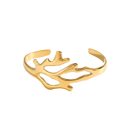 Настоящее золото 18K 304 из нержавеющей стали манжеты браслеты, филиал, ионное покрытие (ip), реальный 18 k позолоченный, внутренний диаметр: 2.32 дюйм (5.9 см)