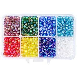 Mixed Color 6/0 Transparent Colours Rainbow & Opaque Colours Rainbow & Frosted Colours Glass Seed Beads, Round, Mixed Color, 4x3mm, Hole: 1mm, 8 colors, 200~250pcs/color, 1600~2000pcs/box