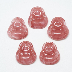 Вишневый Кварц Вишневое из кварцевого стекла подвески, Майтрейя, 26~27x24~26x8~9 мм, отверстие : 1 мм
