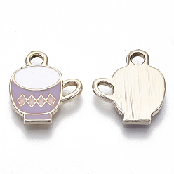Medium Purple Alloy Charms, with Enamel, Light Gold, Table Cup, Medium Purple, 15x13x2mm, Hole: 2mm