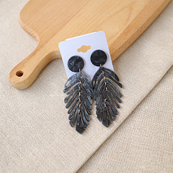 Черный Акриловые болтаться серьги стержня, лист, чёрные, 90x32 мм