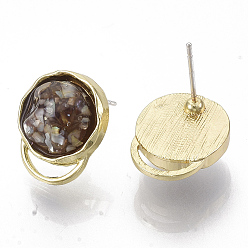 Camel Alloy Stud Earrings, with Resin and Shell, Light Gold, Camel, 15.5x12.5mm, Pin: 0.7mm