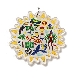 Солнце Печатные акриловые подвески, с железным кольцом, солнце, 39x38x2.5 мм, отверстие : 5.5 мм