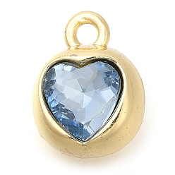 Светло-Голубой Стойки подвески обшивки сплава, со стразами, сердце, золотые, Небесно-голубой, 11.5x9x7.5 мм, отверстие : 1.6 мм