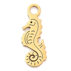 Sea Horse 304 подвески из нержавеющей стали, лазерная резка, реальный 18 k позолоченный, очарование морских животных, морской конек, 22x8x1 мм, отверстие : 2.5 мм