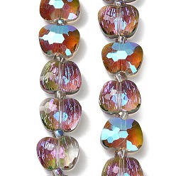 Темная Орхидея Гальванизируйте прозрачные стеклянные бусины, яблоко, граненые, с половиным покрытием, темные орхидеи, 7x10x5 мм, отверстие : 0.9 мм, около 49~50 шт / нитка, 17.87~18.74'' (45.4~47.6 см)