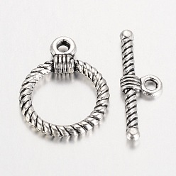 Античное Серебро Застежки тоггл в тибетском стиле , без кадмия, без никеля и без свинца, античное серебро, Кольцо: 22.5x17.5x3.5 mm, отверстия: 2 мм, бар: 25.5x8x3 мм, отверстие: 2 мм, о 430 устанавливает / 1000 г