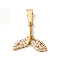 Golden 304 Stainless Steel Micro Pave Clear Cubic Zirconia Charms, Fishtail Charms, Ion Plating(IP), Golden, 13x14.5x1.5mm, Hole: 5.5x2.5mm