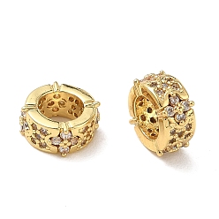 Claro Micro latón pavimentan granos europeos zirconia cúbico, abalorios de grande agujero, anillo redondo, chapado en rack, larga duración plateado, sin plomo y el cadmio, real 18 k chapado en oro, Claro, 10x4.5 mm, agujero: 5.5 mm