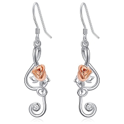 Платина Серьга из сплава, роза с музыкальной нотой, платина, 45.1x11.6 мм