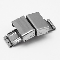 Stainless Steel Color Tarnish Resistant Rectangle 201 Stainless Steel Watch Band Clasps, Stainless Steel Color, 34x15x8mm, Hole: 3x14mm