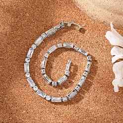 Платина Браслеты из латуни с прозрачным фианитом в форме прямоугольника и плоских круглых звеньев, без никеля , долговечный, платина, 7-1/4 дюйм (18.4 см)