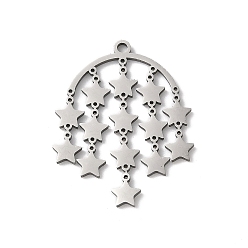 Нержавеющая Сталь Цвет 201 подвески из нержавеющей стали, подвески-кисточки в виде звезд, лазерная резка, анти-тускнение, цвет нержавеющей стали, 25.5x19.5x1 мм, отверстие : 1.4 мм