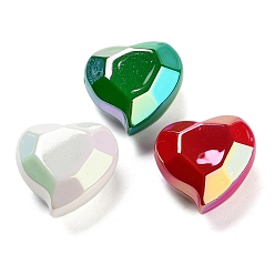 (52) Непрозрачная лаванда УФ-покрытие акриловым Европейский бисером, Новогодняя тема, радужный, сердце, граненые, разноцветные, 22x23x13 мм, отверстие : 4 мм
