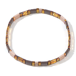 (52) Непрозрачная лаванда Винтажные этнические стеклянные бусины эластичные браслеты для женщин, прямоугольные, разноцветные, внутренний диаметр: 6-1/4 дюйм (16 см) ~ 6-1/2 дюйм (16.5 см)