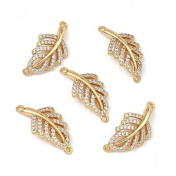 Plaqué 18K Or Véritable Breloques connecteurs en laiton Shegrace avec micro-pavé de zircone cubique transparente, liens feuille, sans cadmium et sans plomb et sans nickel, réel 18 k plaqué or, 21x11x2.5mm, Trou: 1.2mm