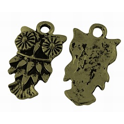 Antique Bronze Tibetan Style Alloy Pendants, Antique Bronze, Cadmium Free & Nickel Free & Lead Free, Owl, 20x11x3mm, Hole: 2mm