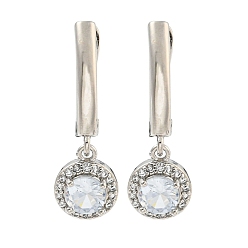 Платина Плоские круглые серьги-кольца из латуни с микропаве из прозрачных кубических цирконий, долговечный, без кадмия и без свинца, платина, 27 мм