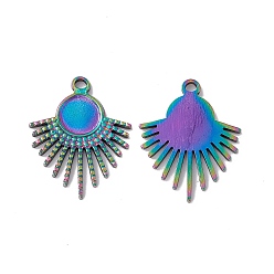 Rainbow Color Ионное покрытие (ip) 304 подвеска из нержавеющей стали с кабошоном, солнце, Радуга цветов, лоток : 8 мм, 26x21x1.5 мм, отверстие : 1.8 мм