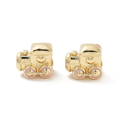 Настоящее золото 18K Железнодорожная стойка покрытие латунные эмалевые бусины, без кадмия и без свинца, долговечный, реальный 18 k позолоченный, 10.5x11.5x10 мм, отверстие : 3 мм