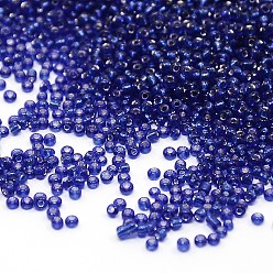 Blue 12/0 Glass Seed Beads, Silver Lined Round Hole, Round, Blue, 2mm, Hole: 1mm, about 30000 beads/pound