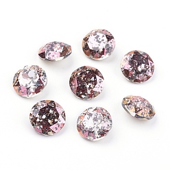 Rose Patina Pointed Back & Back Plated Glass Rhinestone Cabochons, Grade A, Faceted, Flat Round, Rose Patina, 10x5mm