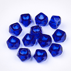 Blau Transparenten Harzkügelchen, Großloch perlen, facettiert, Vieleck, Blau, 13x13x8 mm, Bohrung: 5.5 mm