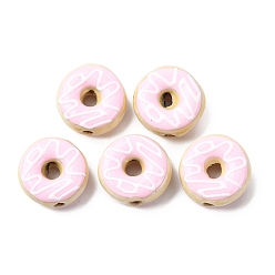 Бледно-Розовый Фарфоровые эмалевые бусины ручной работы, пончик, яркие глазированный фарфор, розовый жемчуг, 14~16x7 мм, отверстие : 1.5 мм