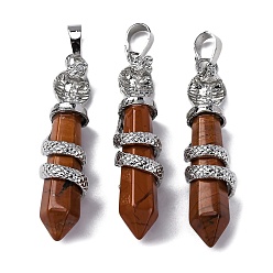 Красный Камень Природные красной яшмы подвески, латунь прелести, без свинца и без кадмия, 46~47x11~12x11 мм, отверстие : 8x5 мм