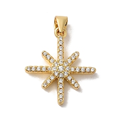 Настоящее золото 18K Звездчатая стойка с покрытием из латуни, микро-паве, прозрачные подвески с кубическим цирконием, долговечный, без свинца и без кадмия, реальный 18 k позолоченный, 20.5x18x3.5 мм, отверстие : 5x4 мм