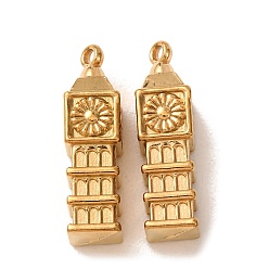 Chapado en Oro Real 18K 304 colgantes de acero inoxidable, 3d encantos del Big Ben, revestimiento de iones (ip), larga duración plateado, real 18 k chapado en oro, 24x6.5x6.5 mm, agujero: 1.5 mm