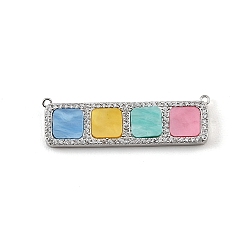 Coloré Breloques de connecteur en laiton micro pavé de zircone cubique transparente, avec de la résine, rectangle avec des liens carrés, crémaillère plaquage, plaqué longue durée, sans cadmium et sans plomb, platine, colorées, 12x40x3mm, Trou: 1mm