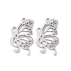 Нержавеющая Сталь Цвет 201 подвески из нержавеющей стали, бабочки прелести, цвет нержавеющей стали, 26x18.5x1 мм, отверстие : 1.4 мм