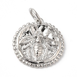 Платина Экологически чистые подвески из латуни с гальванопокрытием, с целью перехода в кольце, долговечный, без свинца и без кадмия, плоская круглая с пчелиным шармом, платина, 14x14x2 мм, отверстие : 3.5 мм