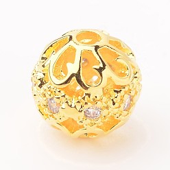 Golden Filigree Round Brass Micro Pave Cubic Zirconia Beads, Golden, 8mm, Hole: 1.5mm