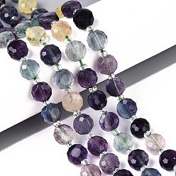 Флюорит Естественные радужные бутиковые бусины, плоско-круглые, граненые, с бисером, 8~9x8~9x5~6 мм, отверстие : 1~1.2 мм, около 38~40 шт / нитка, 15.16~15.75'' (38.5~40 см)